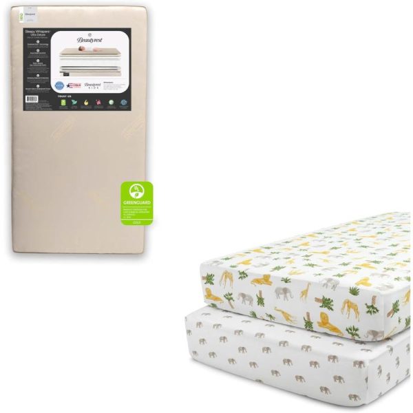 Beautyrest Beginnings Sleepy Whispers Ultra Deluxe 2 in 1 Innerspring Crib and Toddler Mattress Waterproof GREENGUARD Gold Certified Natural Non Toxic Safari Friends Delta Children